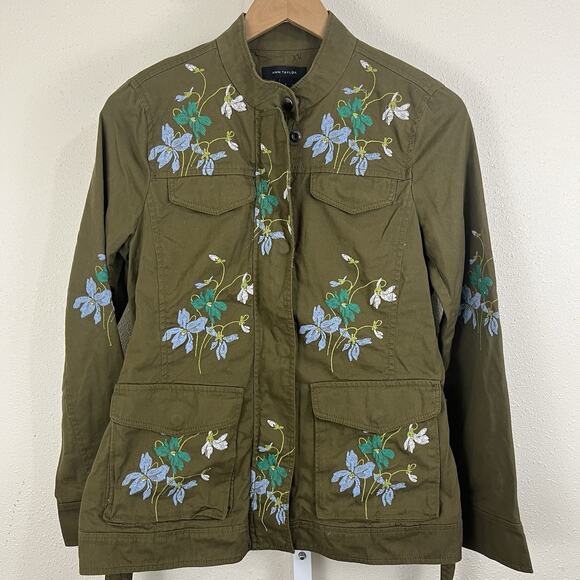 Ann Taylor Floral Embroidered Belted Utility Jacket S Small Military Safari - Picture 4 of 8